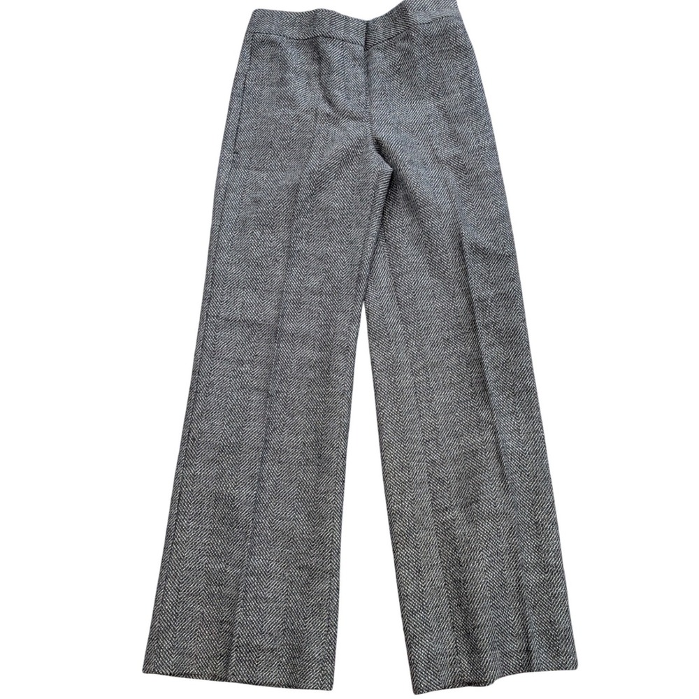 $139 ANN TAYLOR 0 Petite Grey/Blk/White Herringbone Wide Leg Wool Blend Trousers